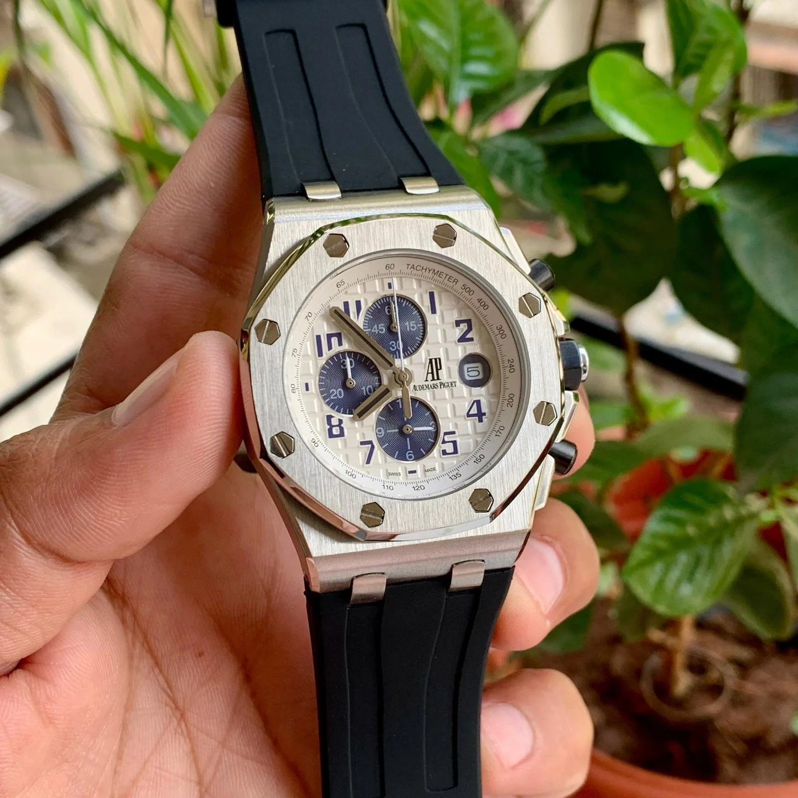 Audemars Piguet Chronograph Silver Bezel Case White Quartz