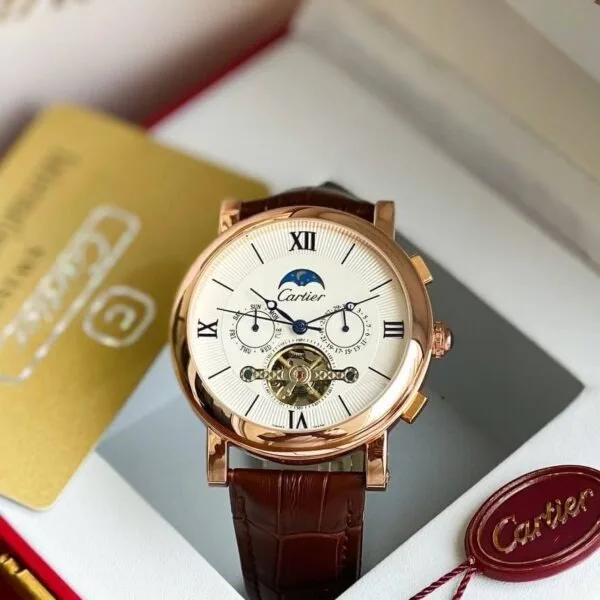 Cartier 45MM Automatic Watch With Brown Leather Strap