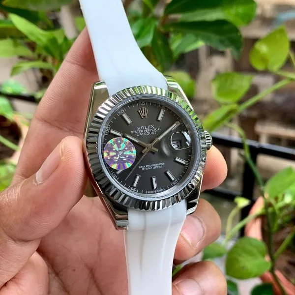 Datejust Automatic Watch With White Strap Rolex
