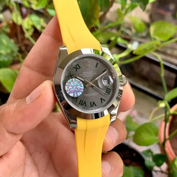 DateJust Automatic Watch With Yellow Strap Rolex