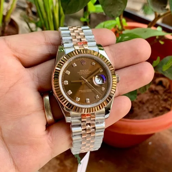 DateJust Rose Gold Bezel Diamond Semi ETA Rolex