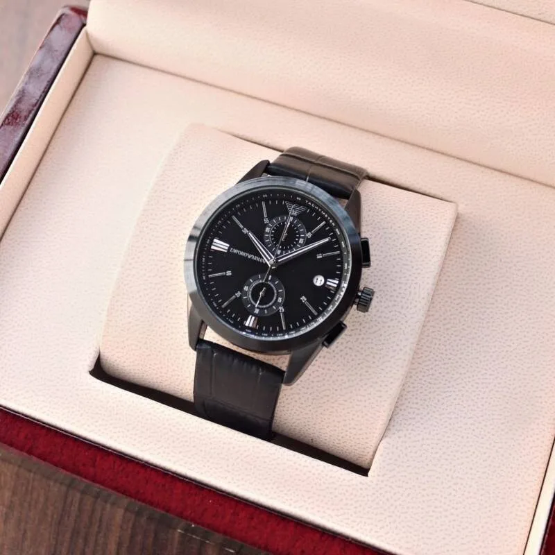 Emporio Armani Black Dial Leather Strap