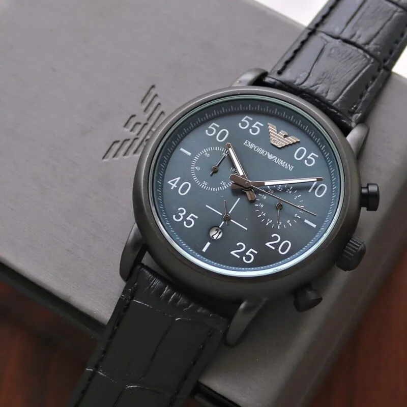 Emporio Armani Black Dial Leather Strap