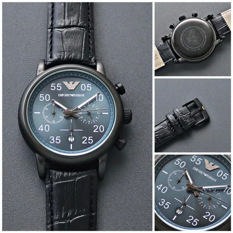 Emporio Armani Black Dial Leather Strap