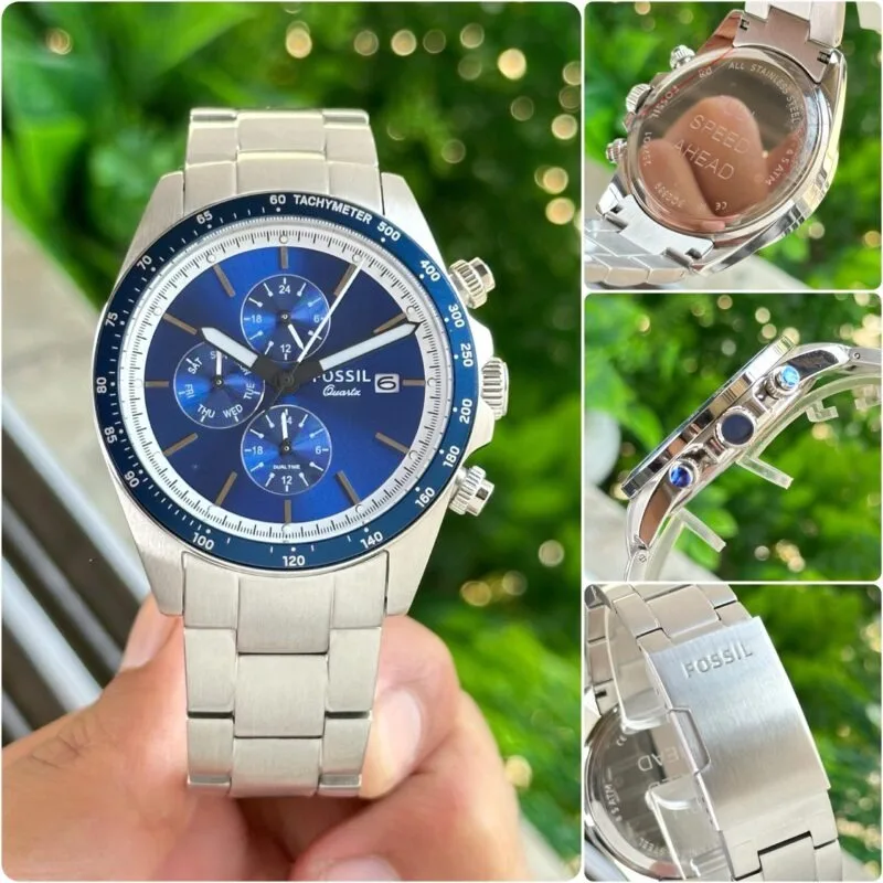 Fossil Autocross Silver Blue Quartz