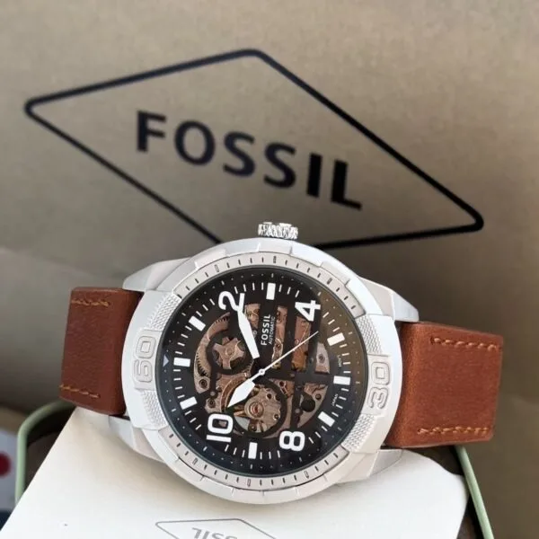 Fossil Bronson Silver Black Brown Leather