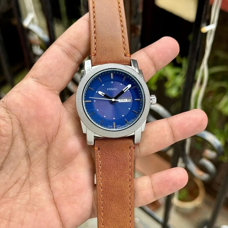 FOSSIL Chronograph Blue Dial Leather Strap