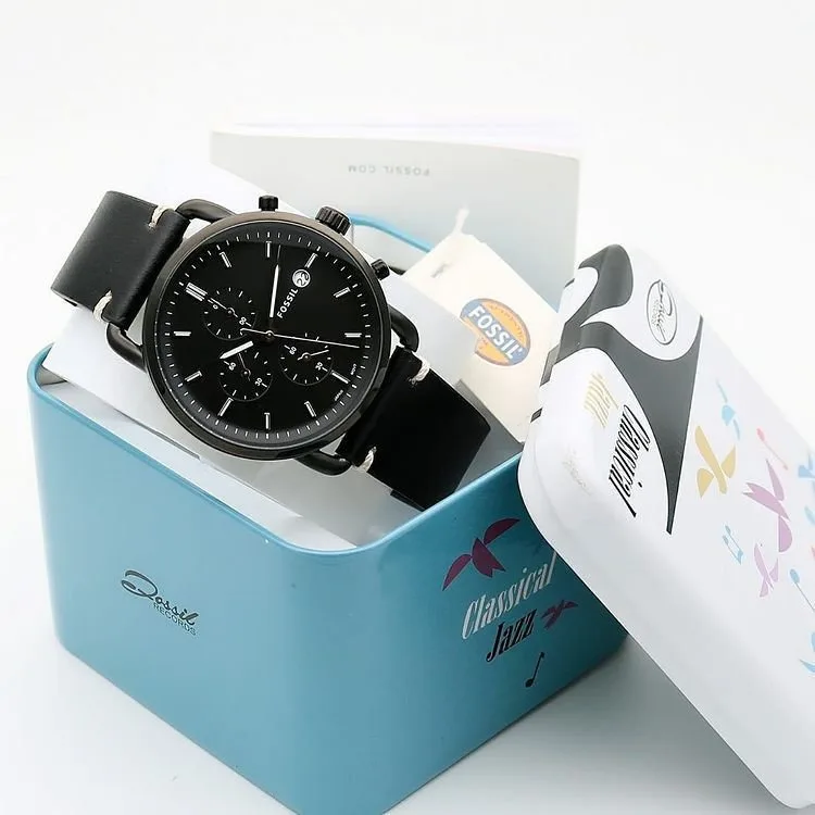 Fossil Commuter Chronograph Black Leather Strap