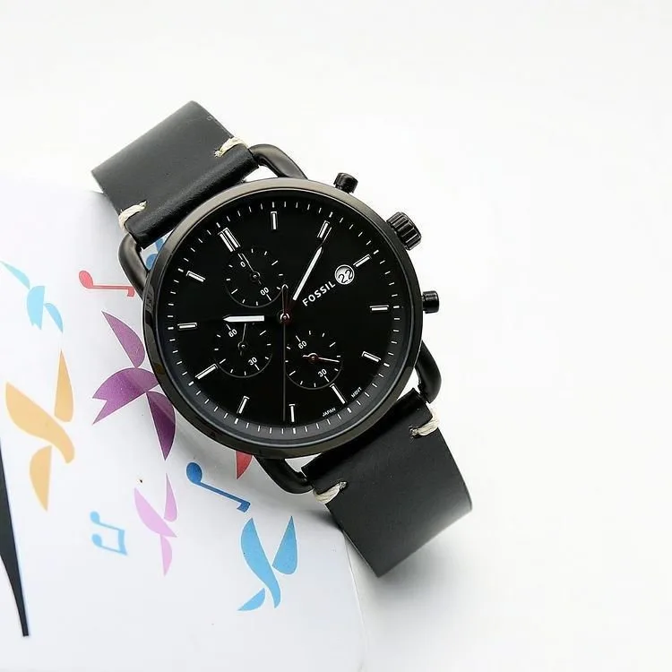 Fossil Commuter Chronograph Black Leather Strap