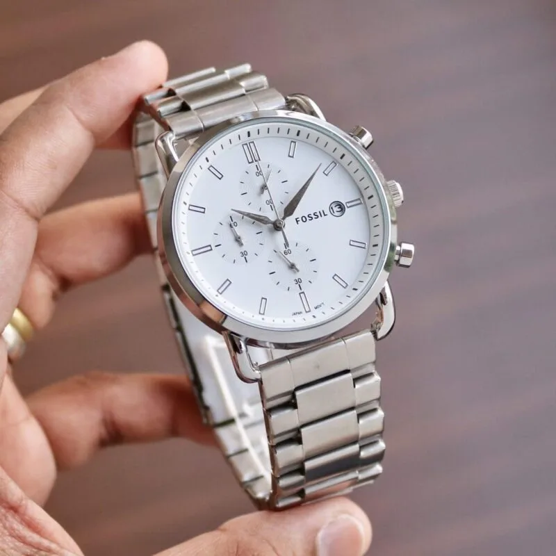 Fossil Commuter Silver Chronograph White