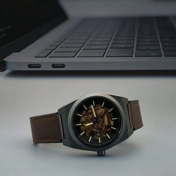 Fossil Everett Brown Skeleton Dial