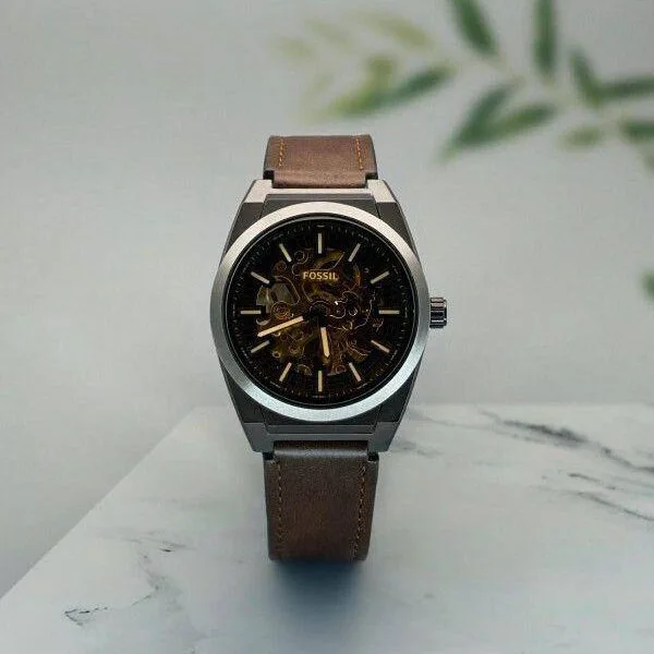 Fossil Everett Brown Skeleton Dial