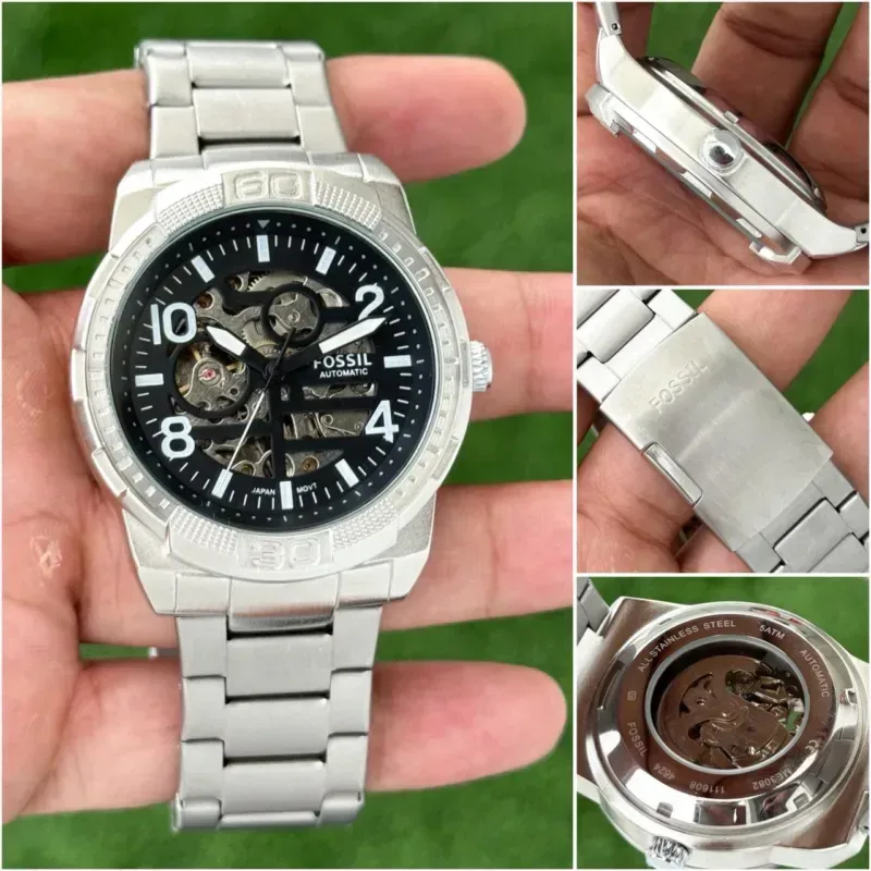 Fossil Heritage Silver Skeleton Black Dial