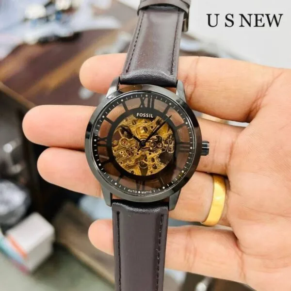 Fossil Townsman Brown Skeleton Dial