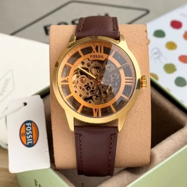 Fossil Townsman Golden Dial Brown Leather Strap