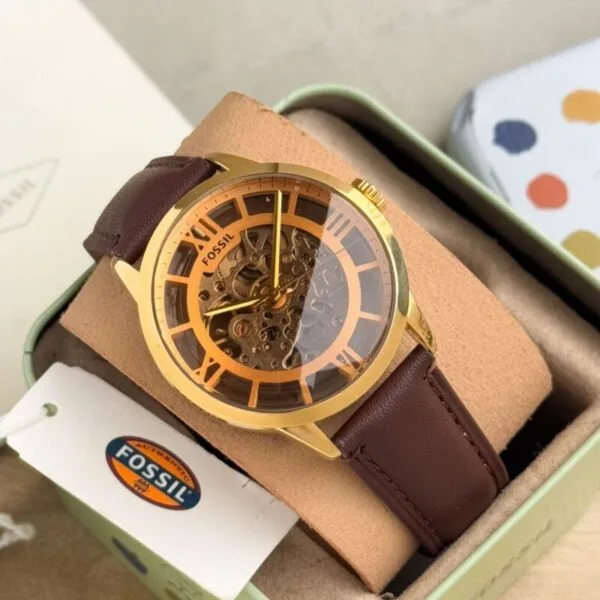 Fossil Townsman Golden Dial Brown Leather Strap