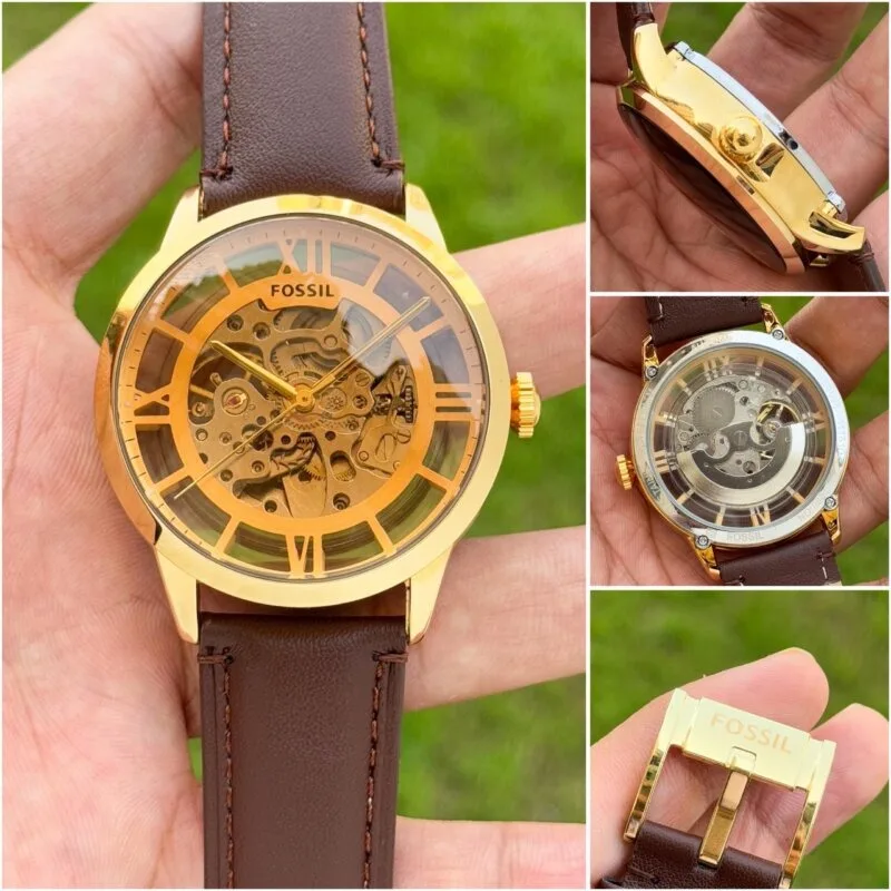 Fossil Townsman Golden Dial Brown Leather Strap