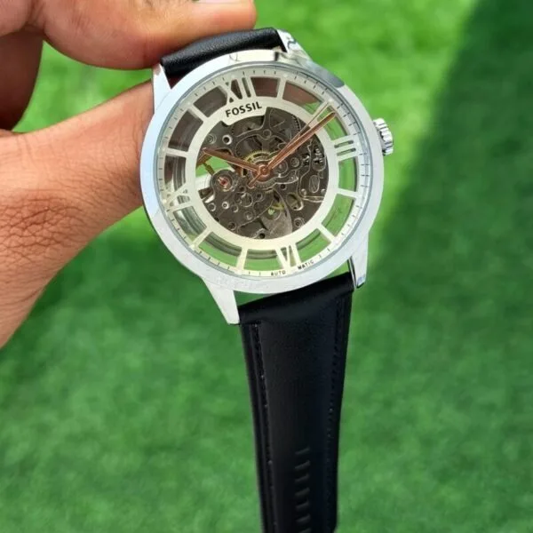 Fossil Townsman Silver White Skeleton  Watch