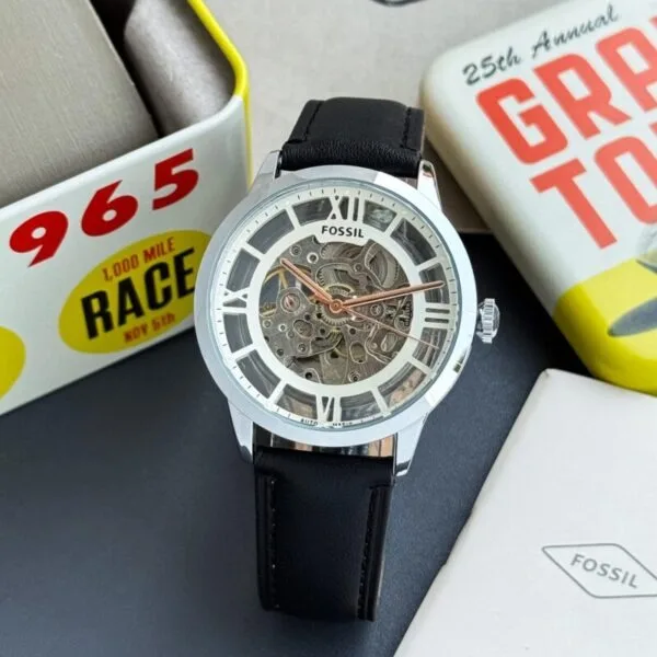 Fossil Townsman Silver White Skeleton  Watch