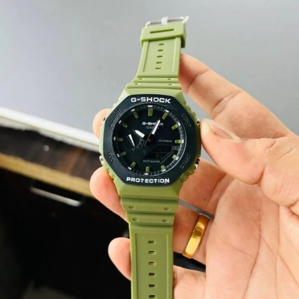 G-Shock GA 2110 Green Strap Black Dial