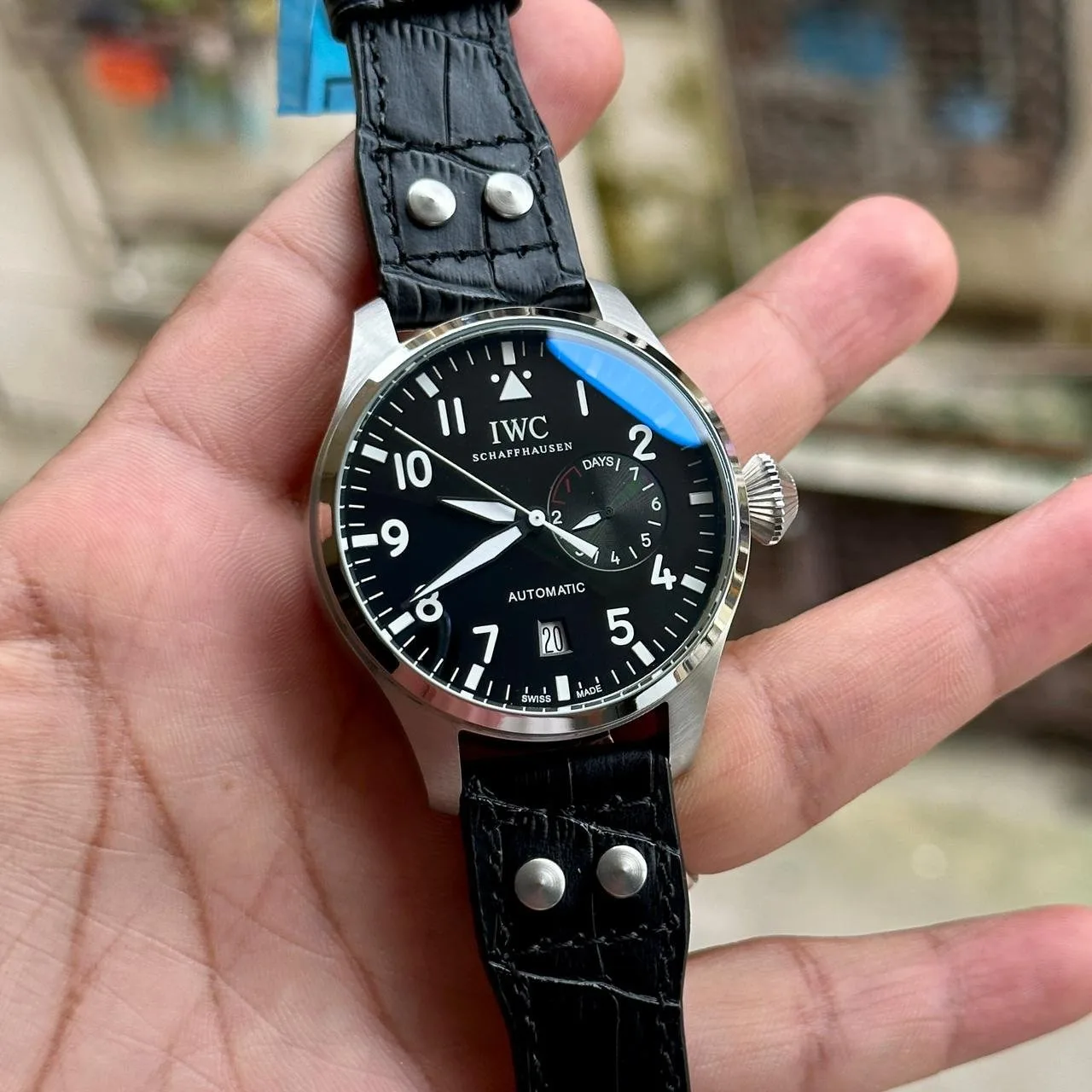 Iwc Big Pilot Heritage Black Silver Croco Strap IWC Schaffhausen