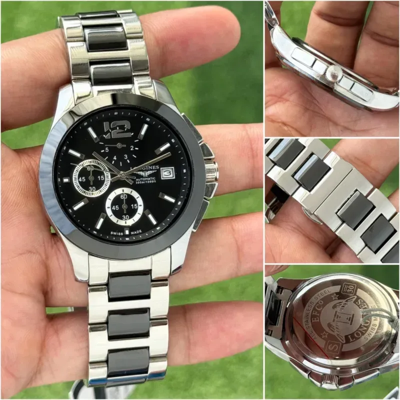 Longines Chronograph Black Dial Ceramic Belt