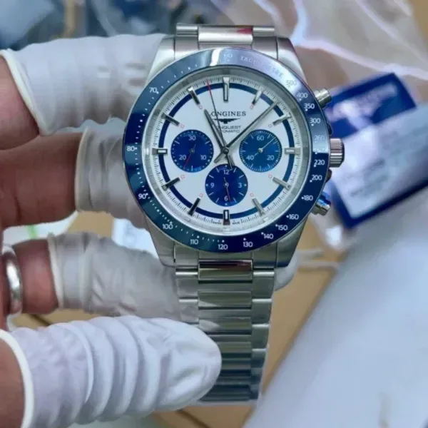 Longines Conquest Chronograph 42mm White Blue Dial