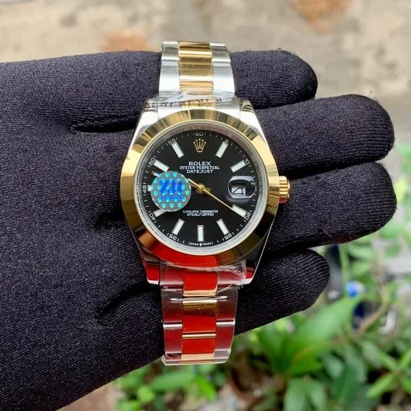 Oyster Perpetual Black Dial With Gold Bezel Rolex