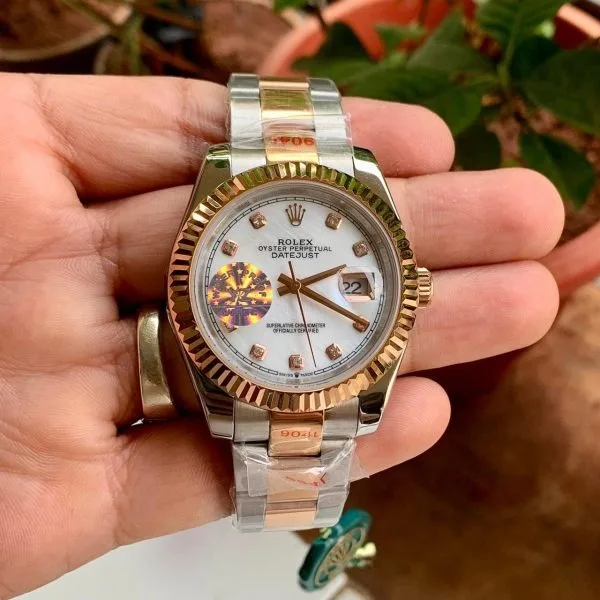 Oyster Perpetual DateJust Fluted Rose Gold Bezel White Dial Rolex