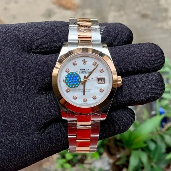 Oyster Perpetual DateJust Rose Gold Bezel White Dial Rolex