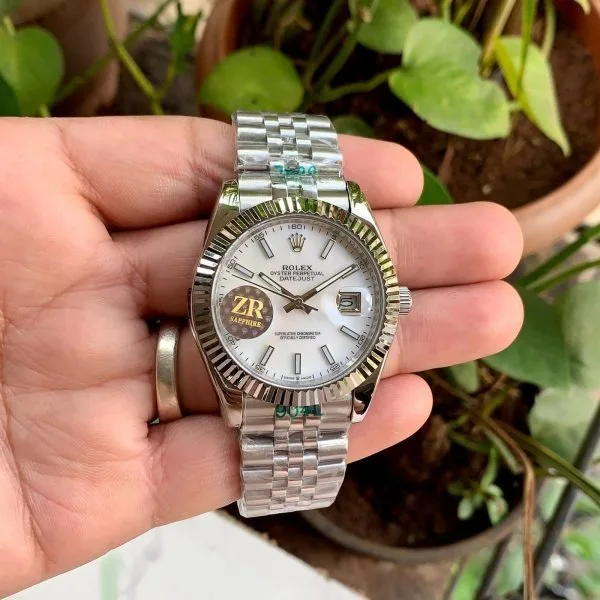 Oyster Perpetual Datejust Silver Fluted Bezel White Dial Rolex