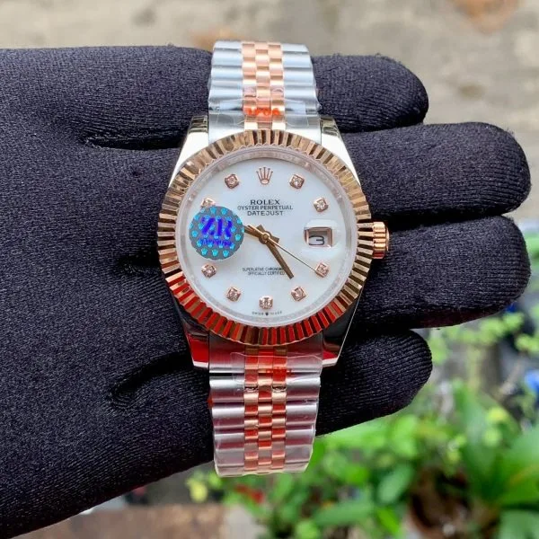 Oyster Perpetual Datejust White Dial Rose Gold Silver Rolex