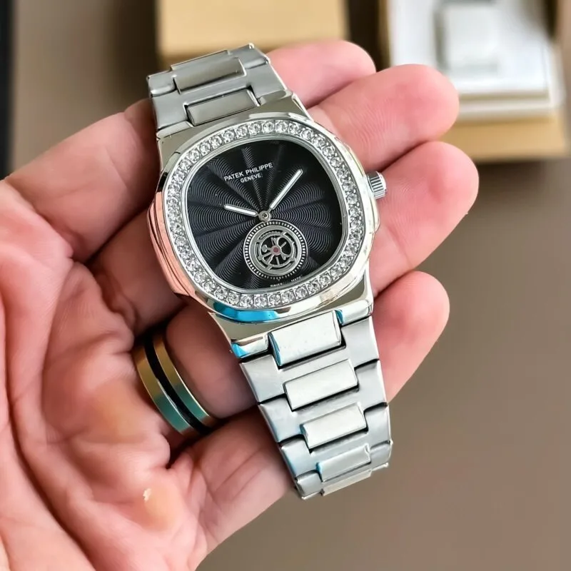 Patek Philippe Silver Diamond Bezel Nautilus