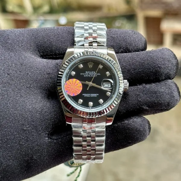 Rolex DateJust Silver Black Jubilee Diamond Design