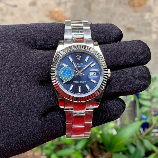 Rolex DateJust Silver-Blue Dial With Fluted Bezel