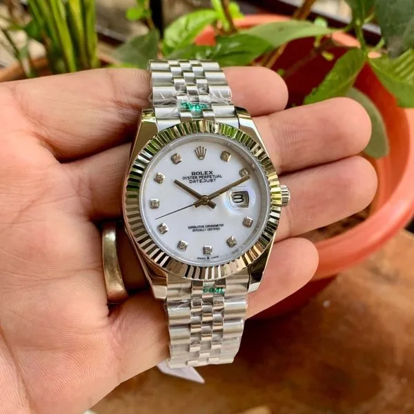 Rolex DateJust Silver Fluted Bezel Semi ETA 41mm