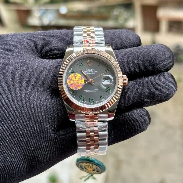 Rolex DateJust Silver-RG Fluted Bezel Green Dial