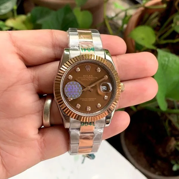 Rolex DateJust Silver Rose Gold Fluted Bezel Diamond ZR