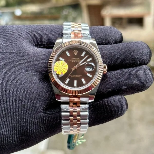 Rolex Datejust Silver Rose Gold Fluted Bezel