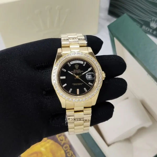 Rolex Day Date Black Dial Diamond Bezel