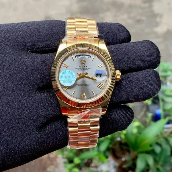 Rolex Day-Date Fluted Bezel Gold Chain