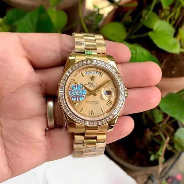 Rolex Day Date Gold Roman Dial Diamond Bezel