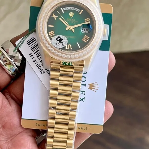 Rolex Day-Date Green Dial Diamond Bezel OZ