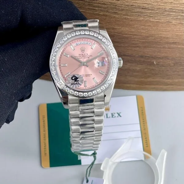 Rolex Day-Date President Pink Dial Diamond Bezel OZ