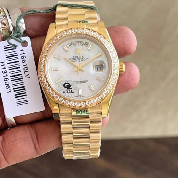 Rolex Day-Date White Dial Diamond Bezel