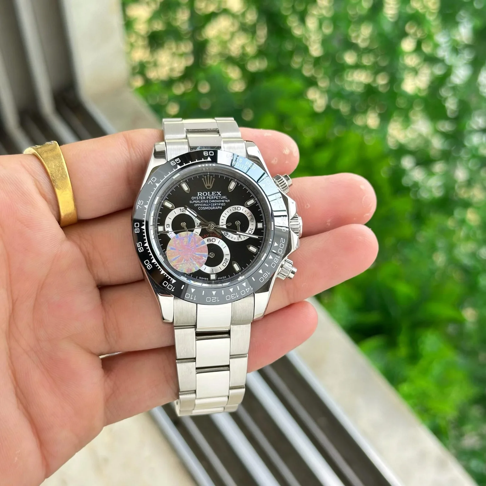 Rolex Daytona Black Silver Bracelet Black Dial LS