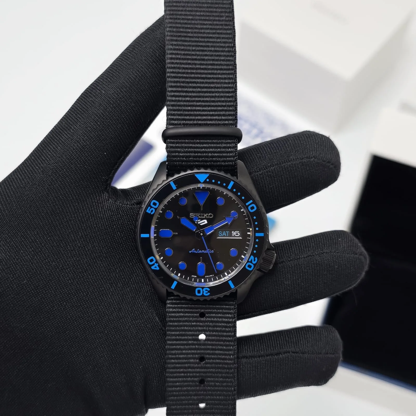 Seiko 5 Sports Nato Strap Black Dial