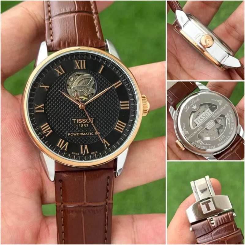 Tissot Le Locle Open Heart Black Leather Strap